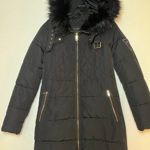 Zara Black puffer jacket with faux fur hood